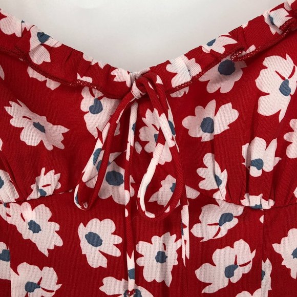Rumor Red white floral print Spaghetti strap  mini dress ruffle hem. - Picture 6 of 14